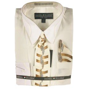 Daniel Ellissa Boys Ivory White Dress Shirt Ivory Gray Mustard Tie Hanky Size 7